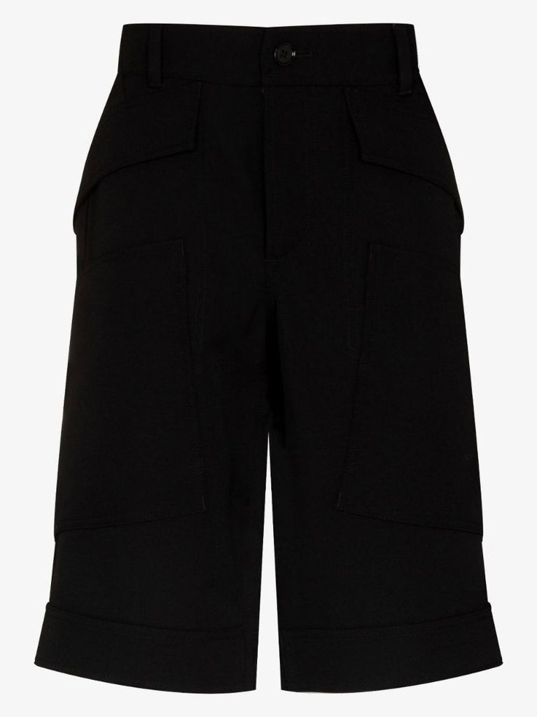 Black Panel Detail Wool Shorts