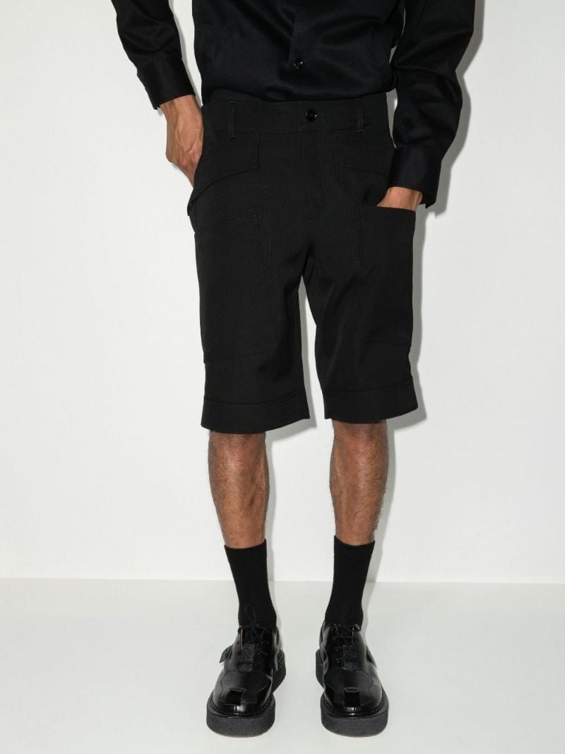 Black Panel Detail Wool Shorts