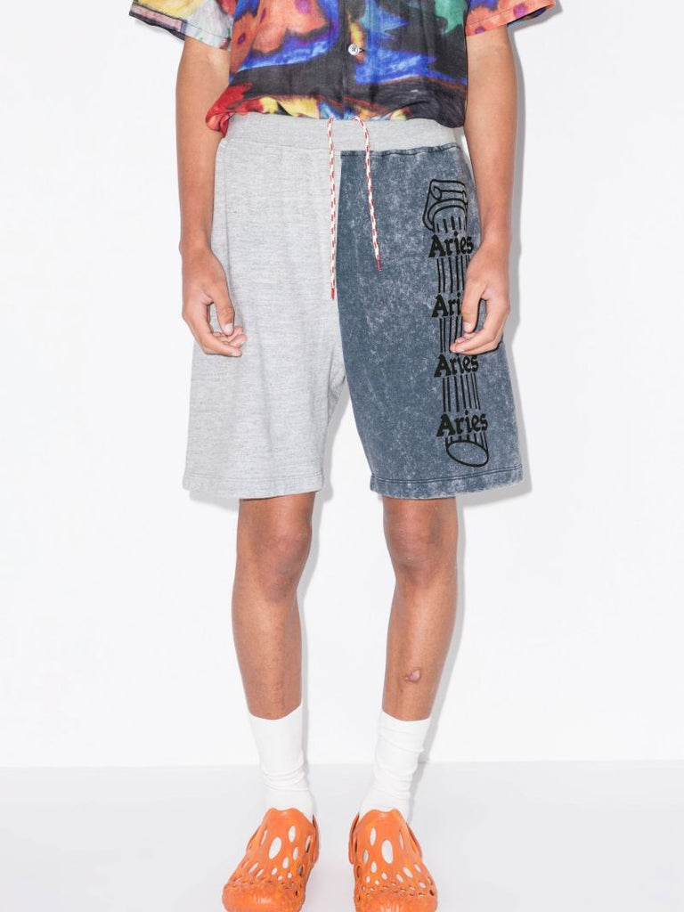Overdyed Colour Block Cotton Track Shorts
