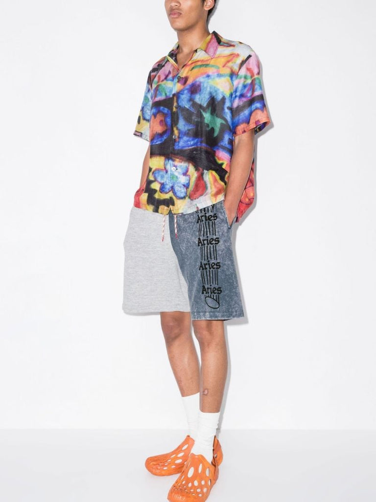 Overdyed Colour Block Cotton Track Shorts