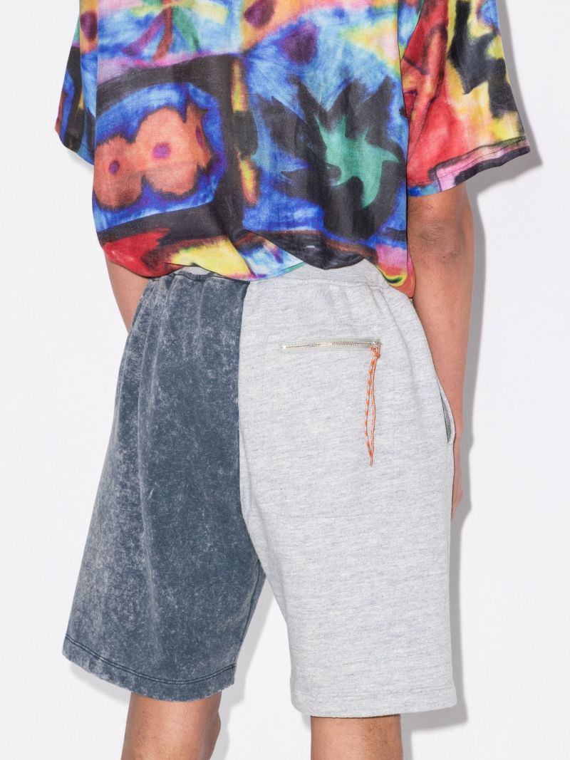Overdyed Colour Block Cotton Track Shorts