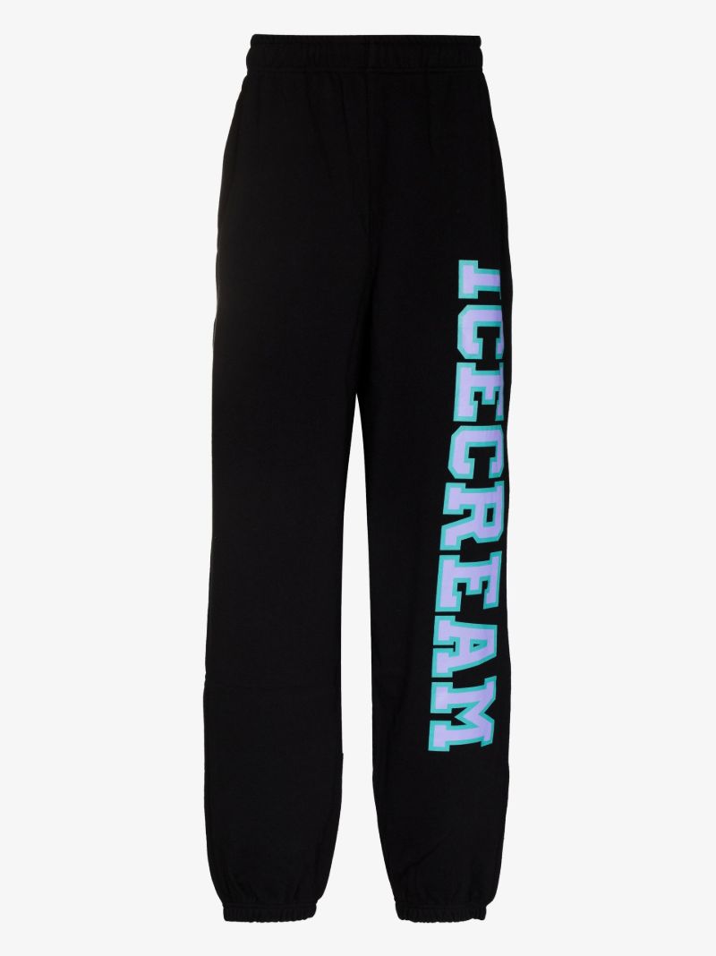 Black College Logo Print Cotton Track Pants