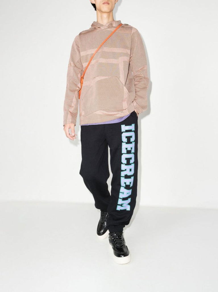 Black College Logo Print Cotton Track Pants