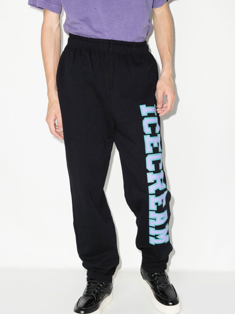 Black College Logo Print Cotton Track Pants