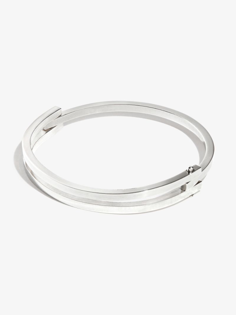Sterling Silver Hinged Double Cuff Bracelet