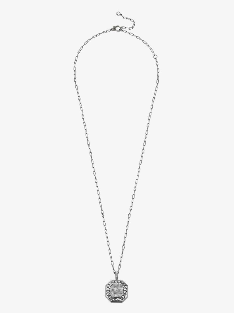 18k White Gold Octagon Diamond Pendant Necklace