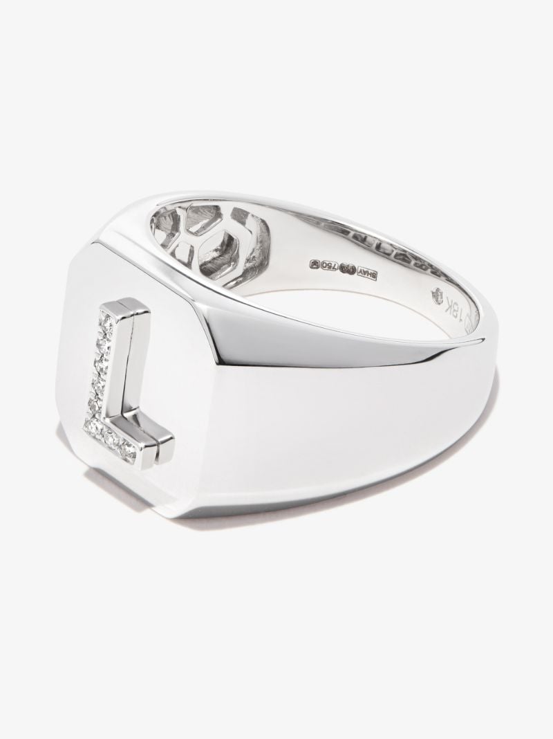 18k White Gold L Initial Diamond Signet Ring