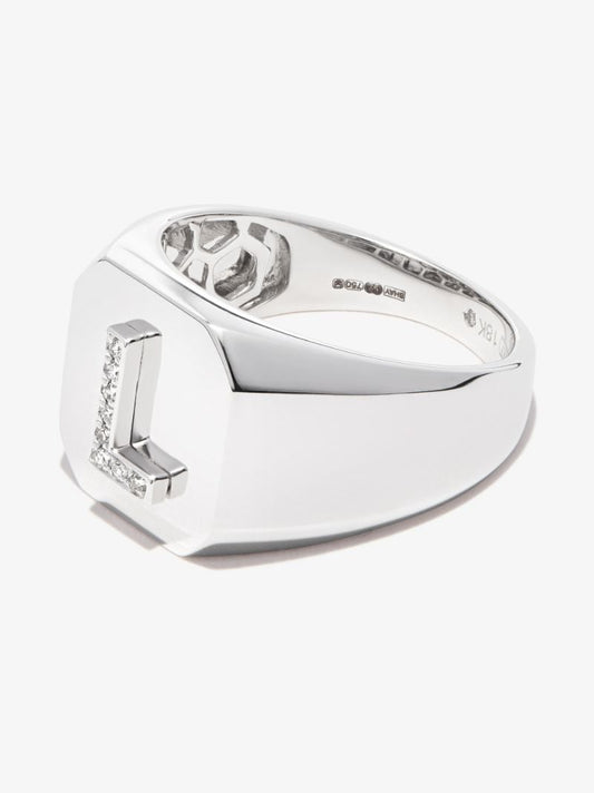 18k White Gold L Initial Diamond Signet Ring