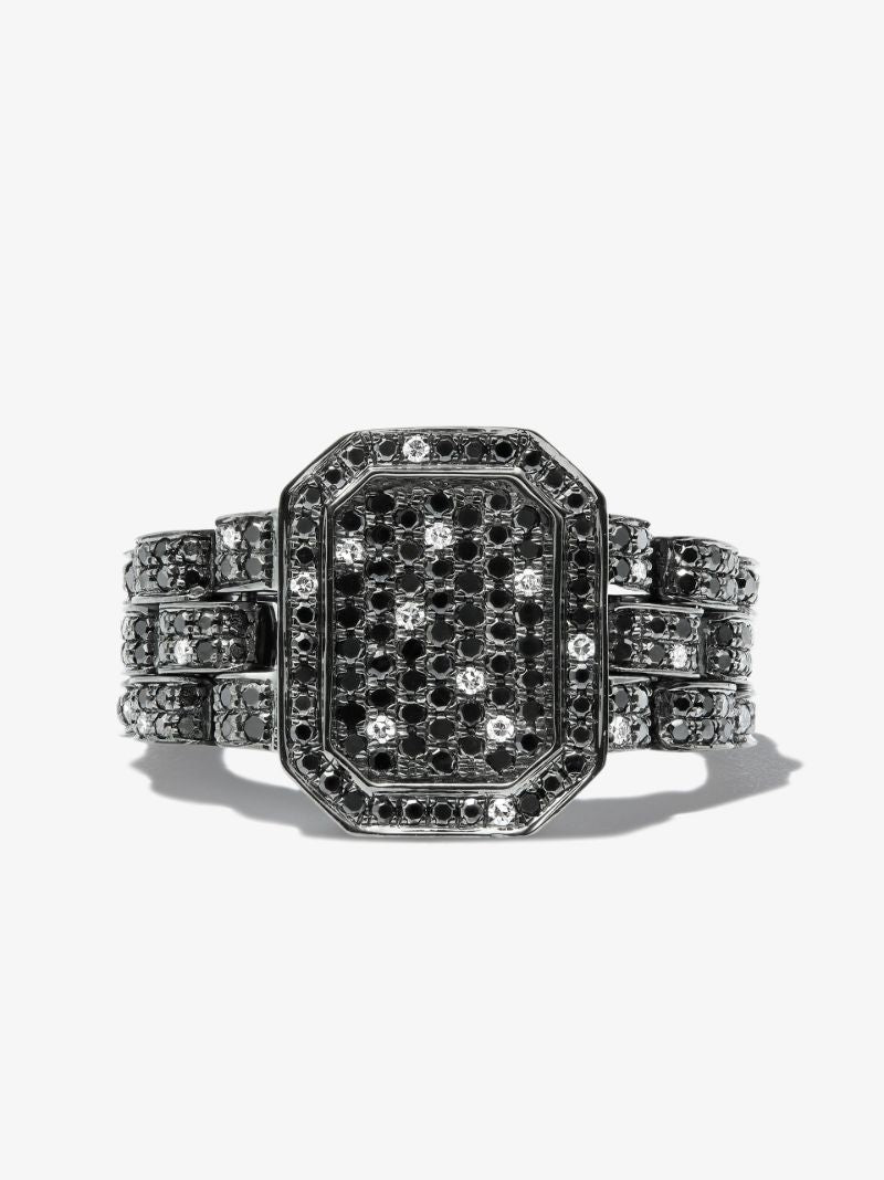 18k Black Gold Twinkle Rail Link Diamond Signet Ring