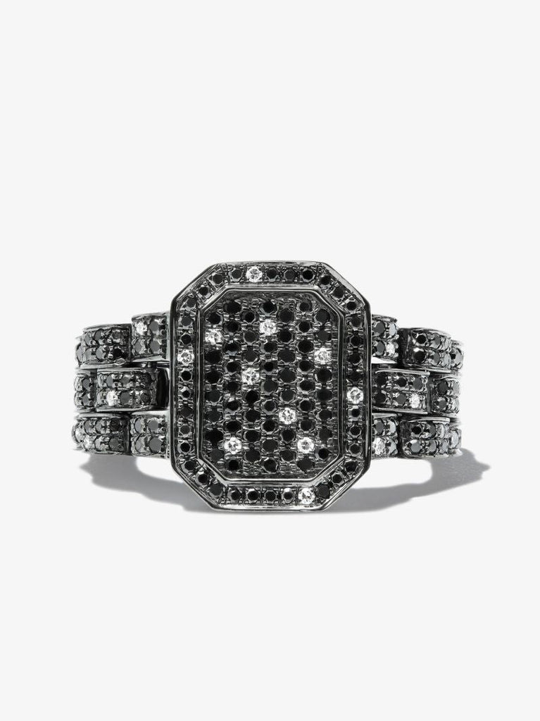 18k Black Gold Twinkle Rail Link Diamond Signet Ring