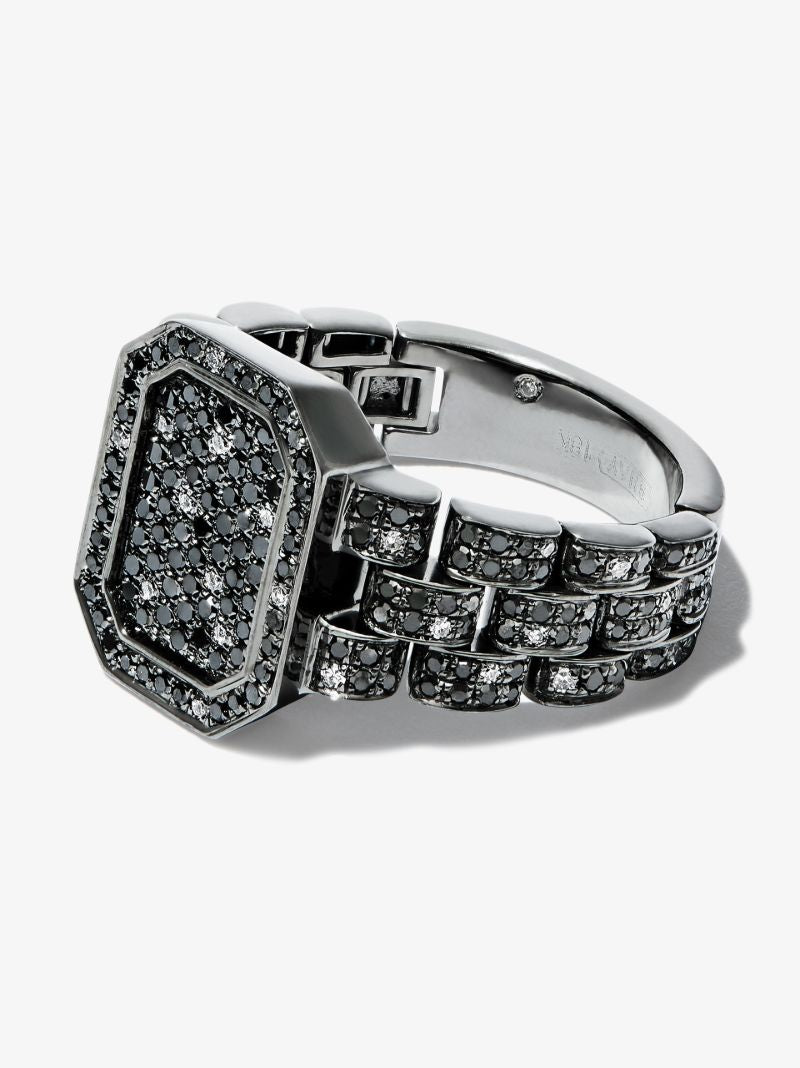 18k Black Gold Twinkle Rail Link Diamond Signet Ring