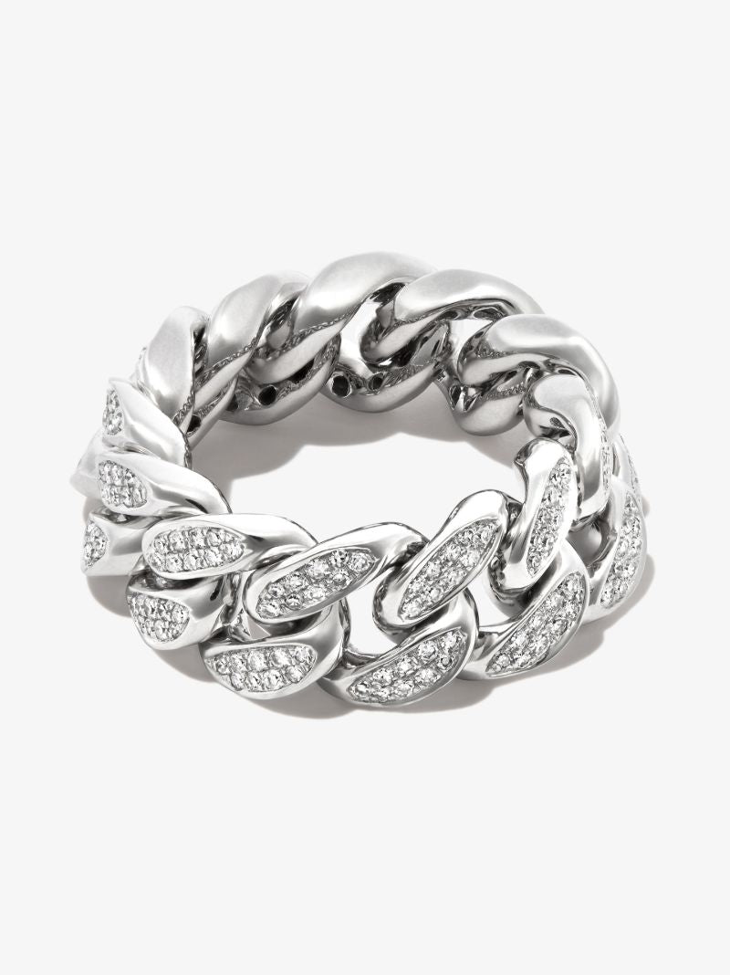 18k White Gold Flat Link Diamond Ring