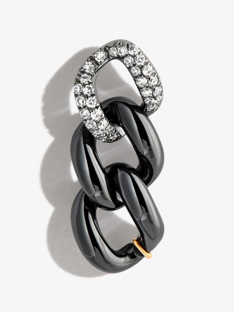 18k Black Gold Triple Link Diamond Earring