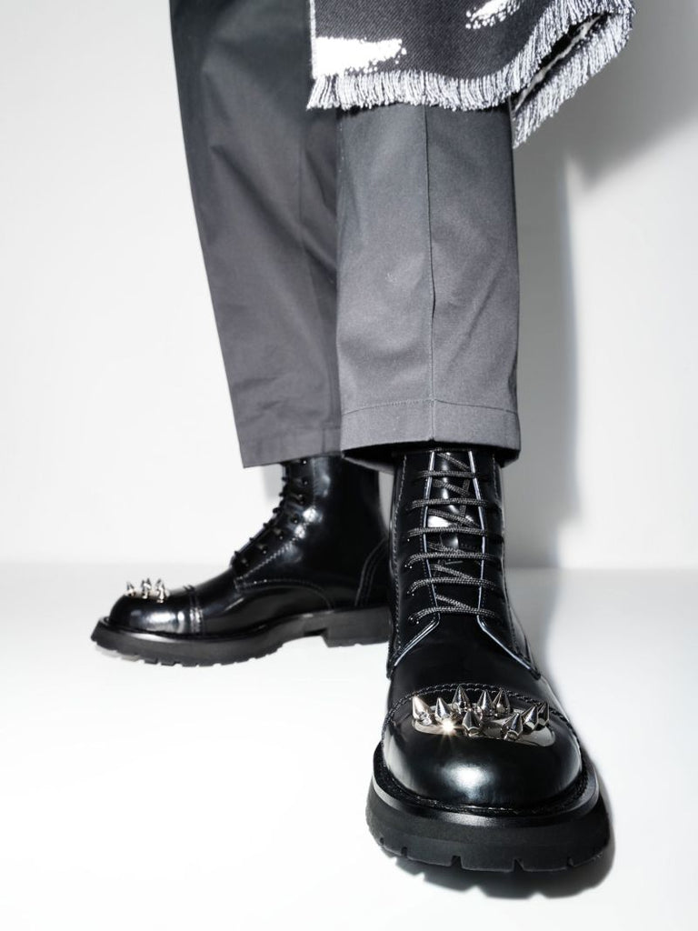 Black Studded Leather Combat Boots