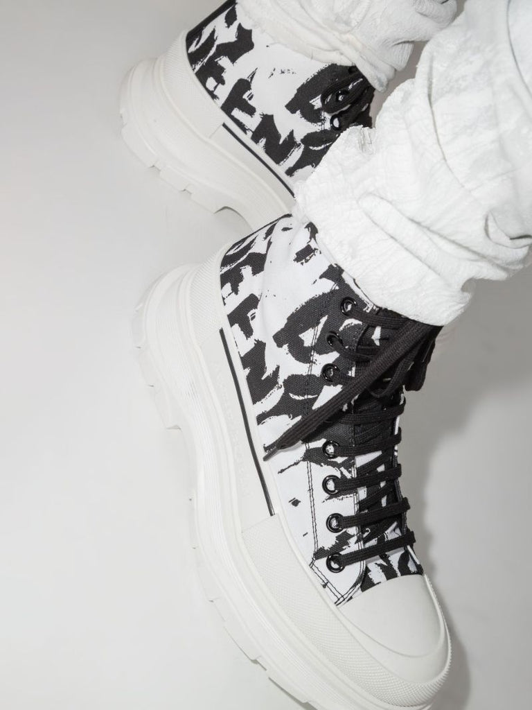 White Graffiti Tread Slick Boots