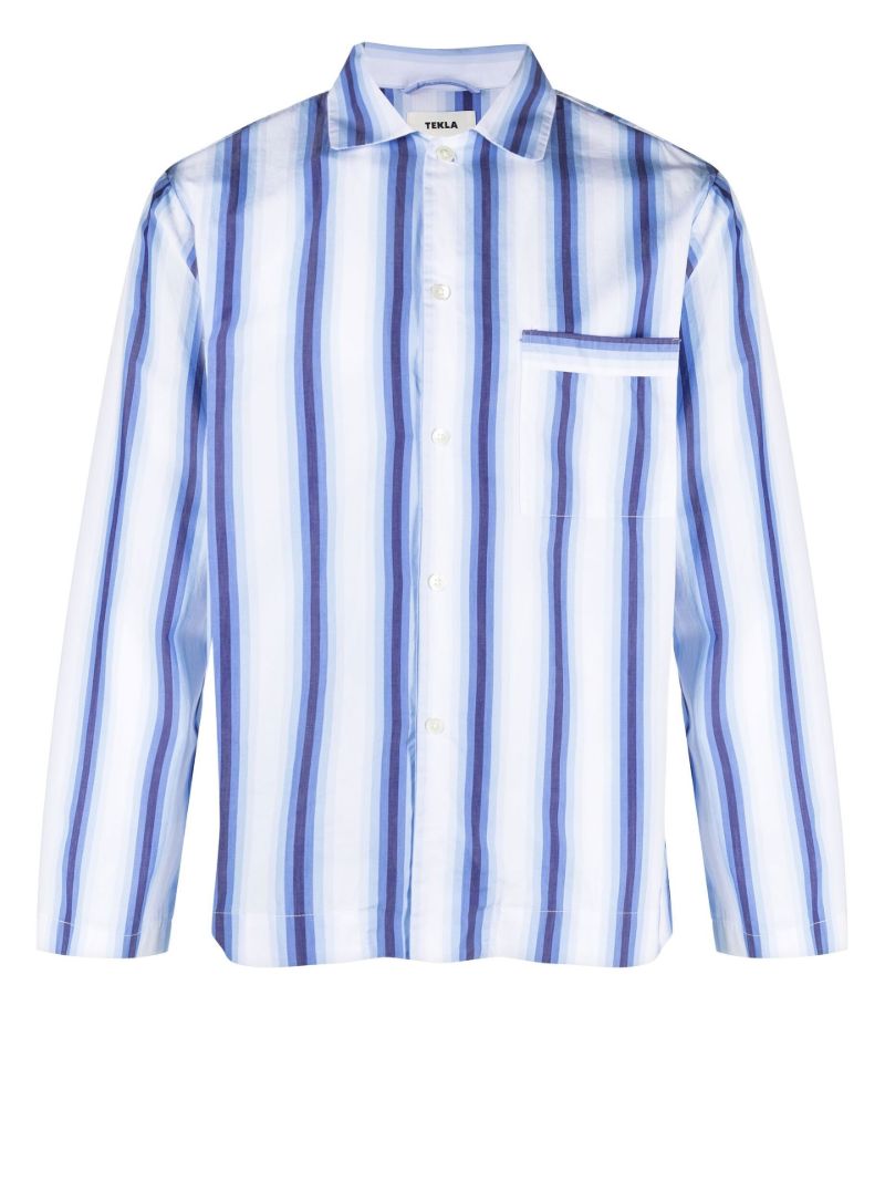 Blue Striped Poplin Pyjama Shirt