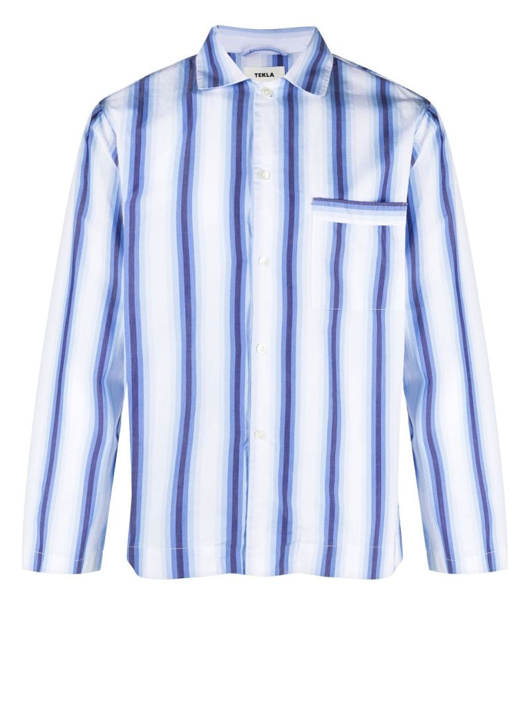 Blue Striped Poplin Pyjama Shirt