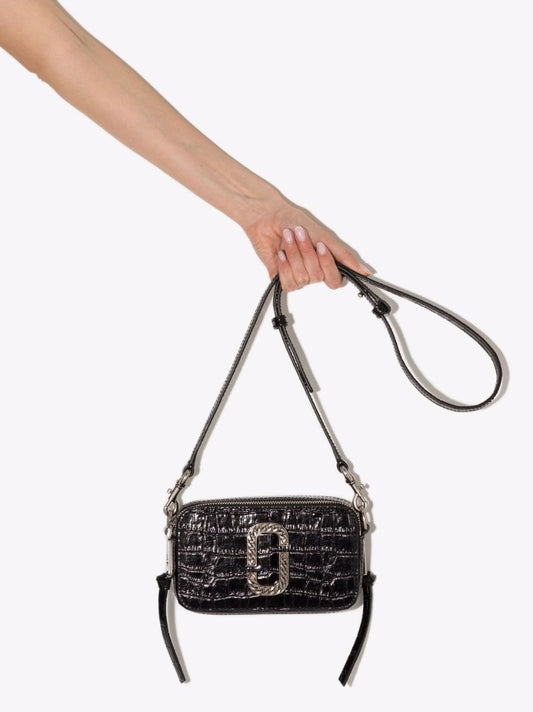 Black the Snapshot Mock Croc Leather Cross Body Bag
