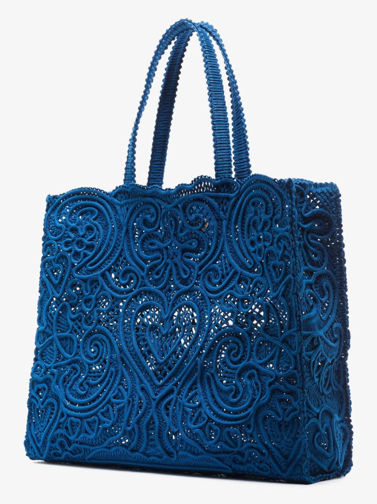 Blue Beatrice Crochet Lace Cotton Tote Bag