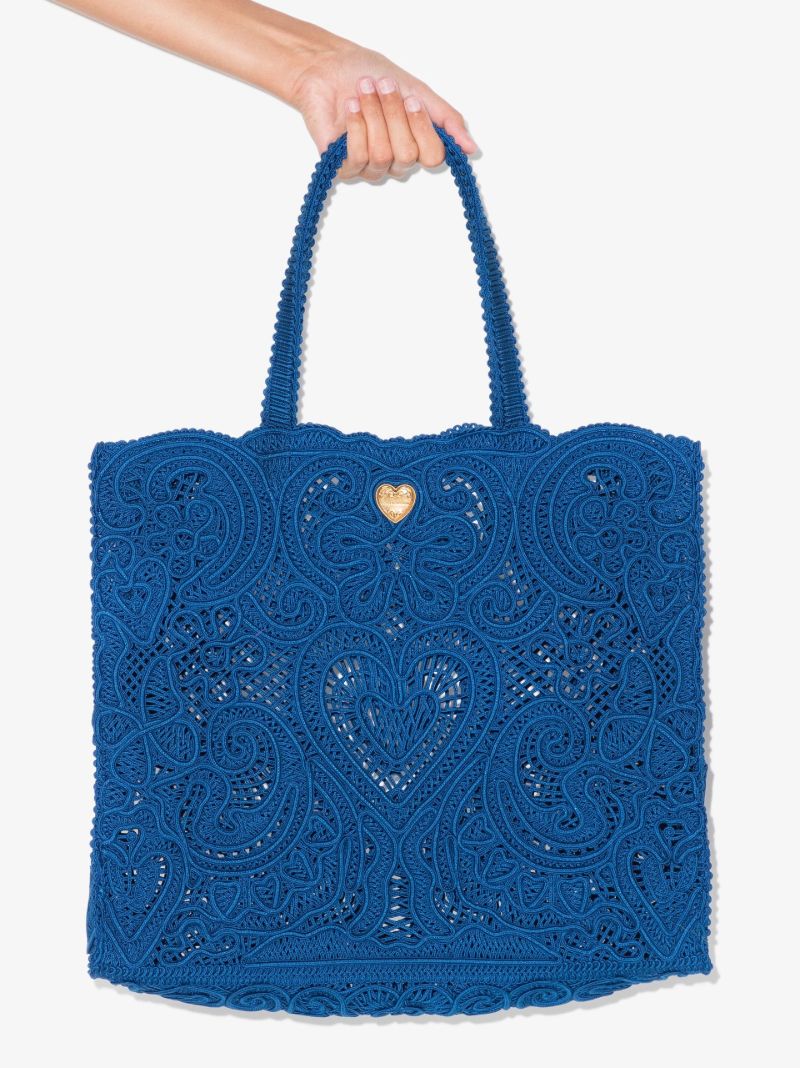 Blue Beatrice Crochet Lace Cotton Tote Bag