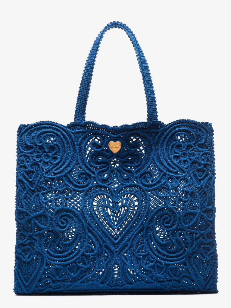 Blue Beatrice Crochet Lace Cotton Tote Bag