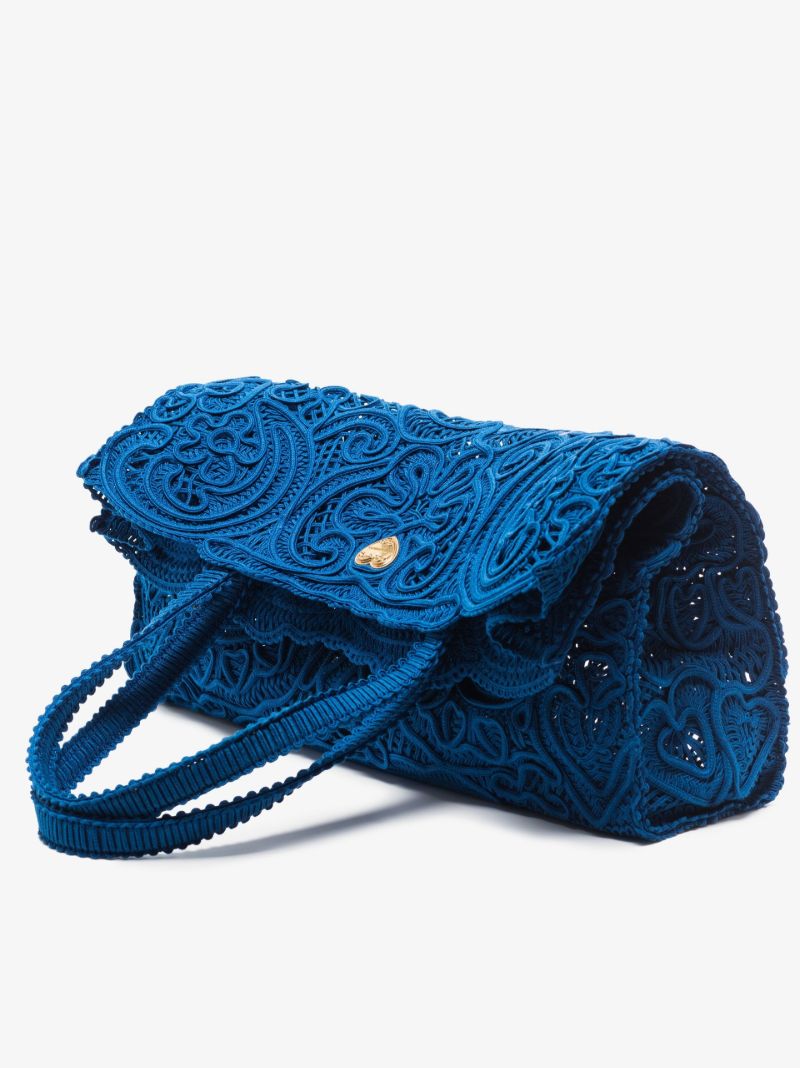 Blue Beatrice Crochet Lace Cotton Tote Bag