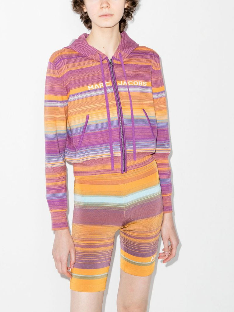 Purple the Cropped Striped Zip-up Hoodie