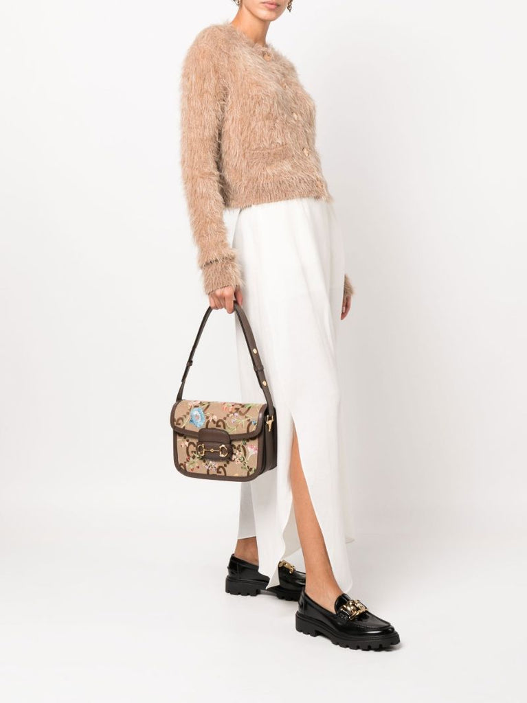 Neutral Horsebit 1955 Canvas Shoulder Bag