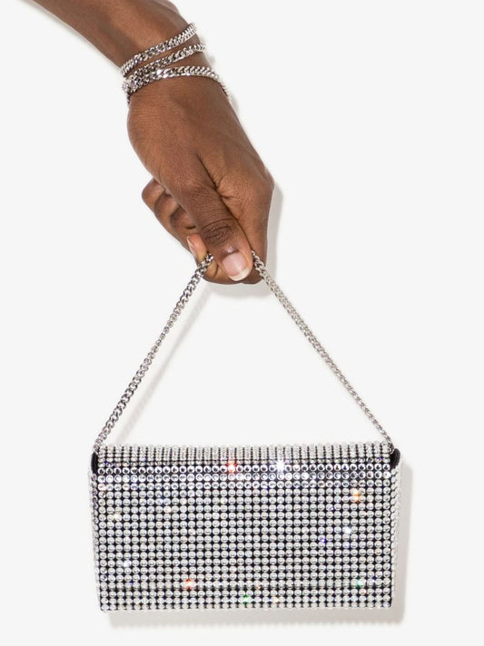 Black Paloma Crystal Embellished Satin Clutch Bag