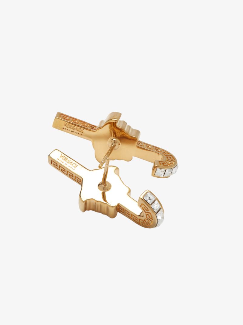 Gold Tone Medusa Crystal Embellished Earrings