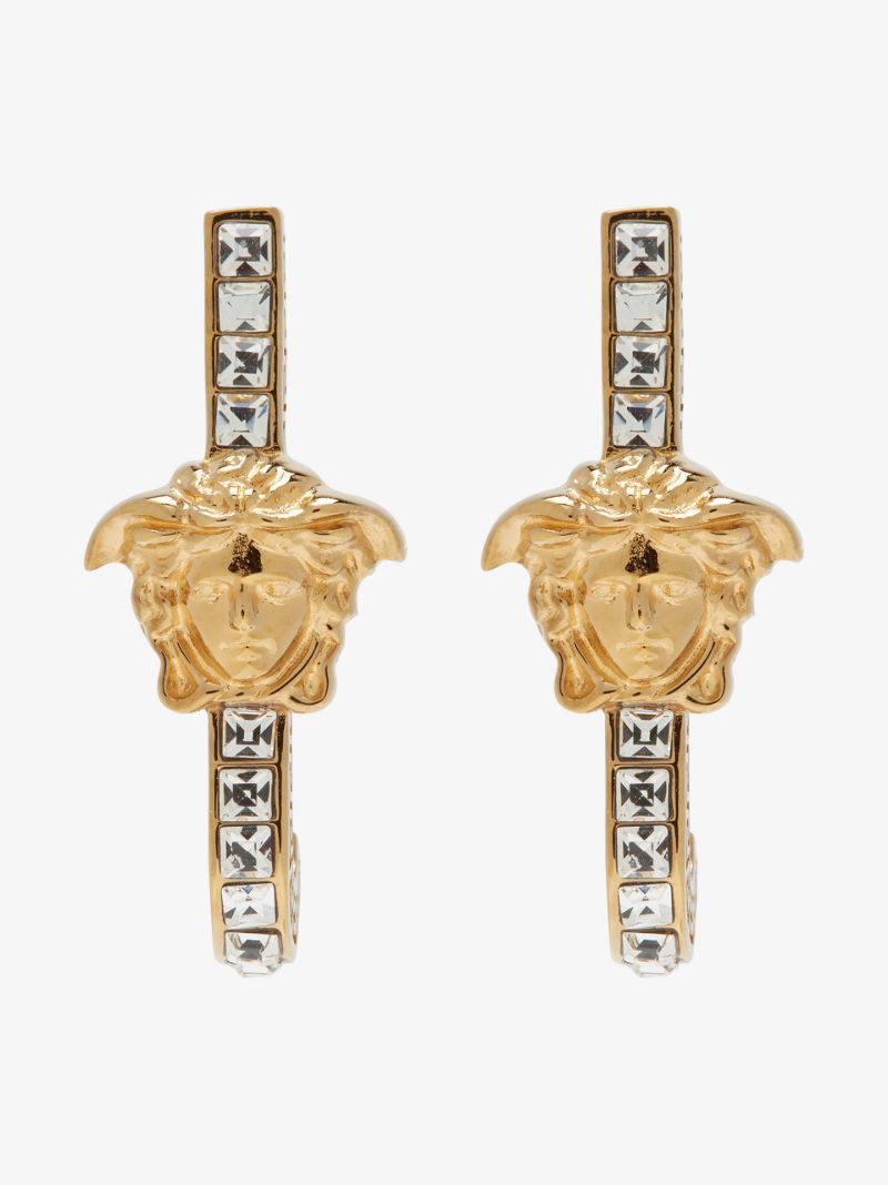 Gold Tone Medusa Crystal Embellished Earrings