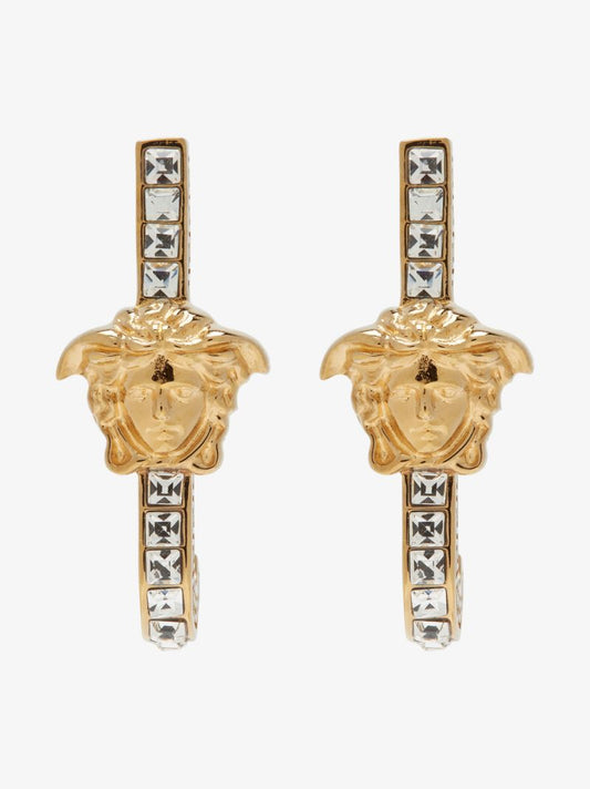 Gold Tone Medusa Crystal Embellished Earrings