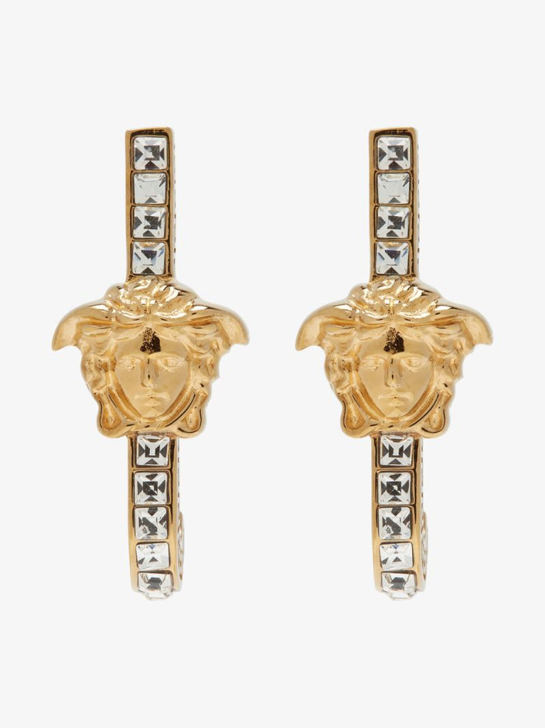 Gold Tone Medusa Crystal Embellished Earrings