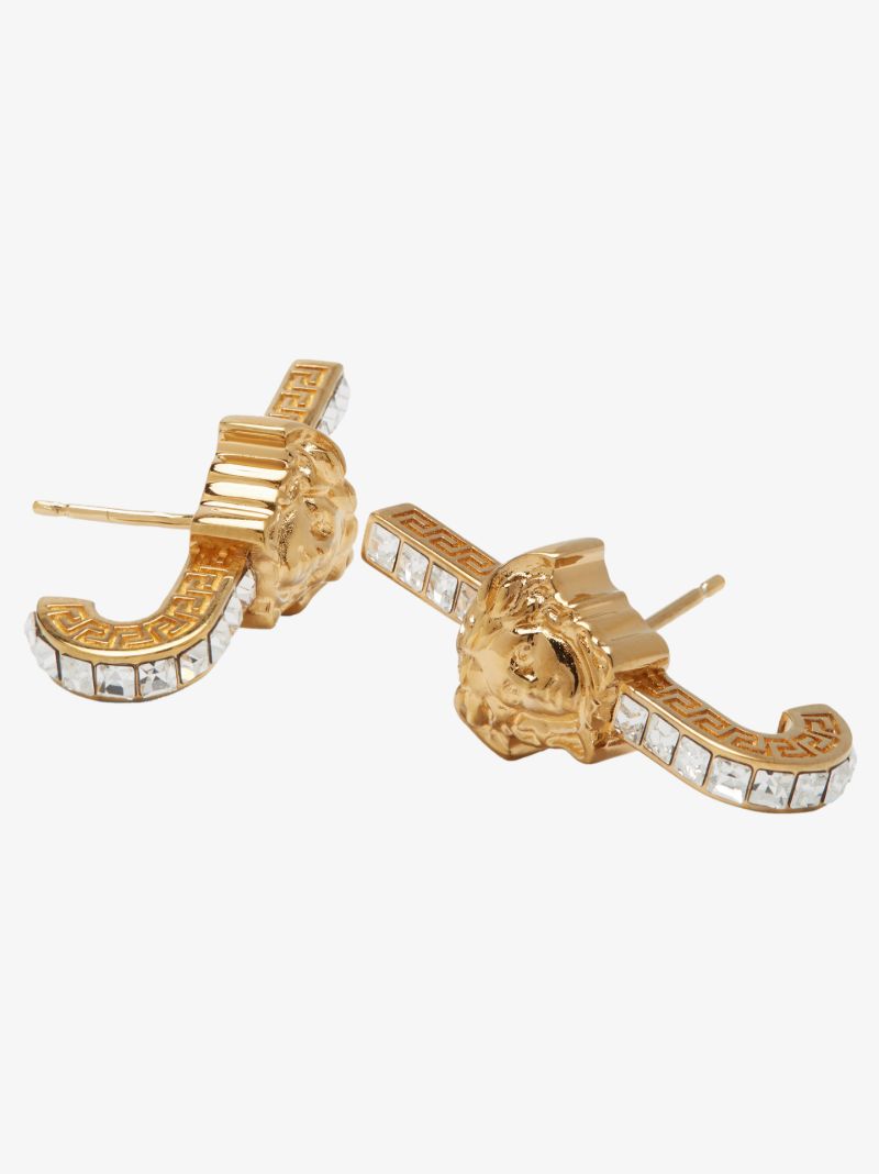 Gold Tone Medusa Crystal Embellished Earrings