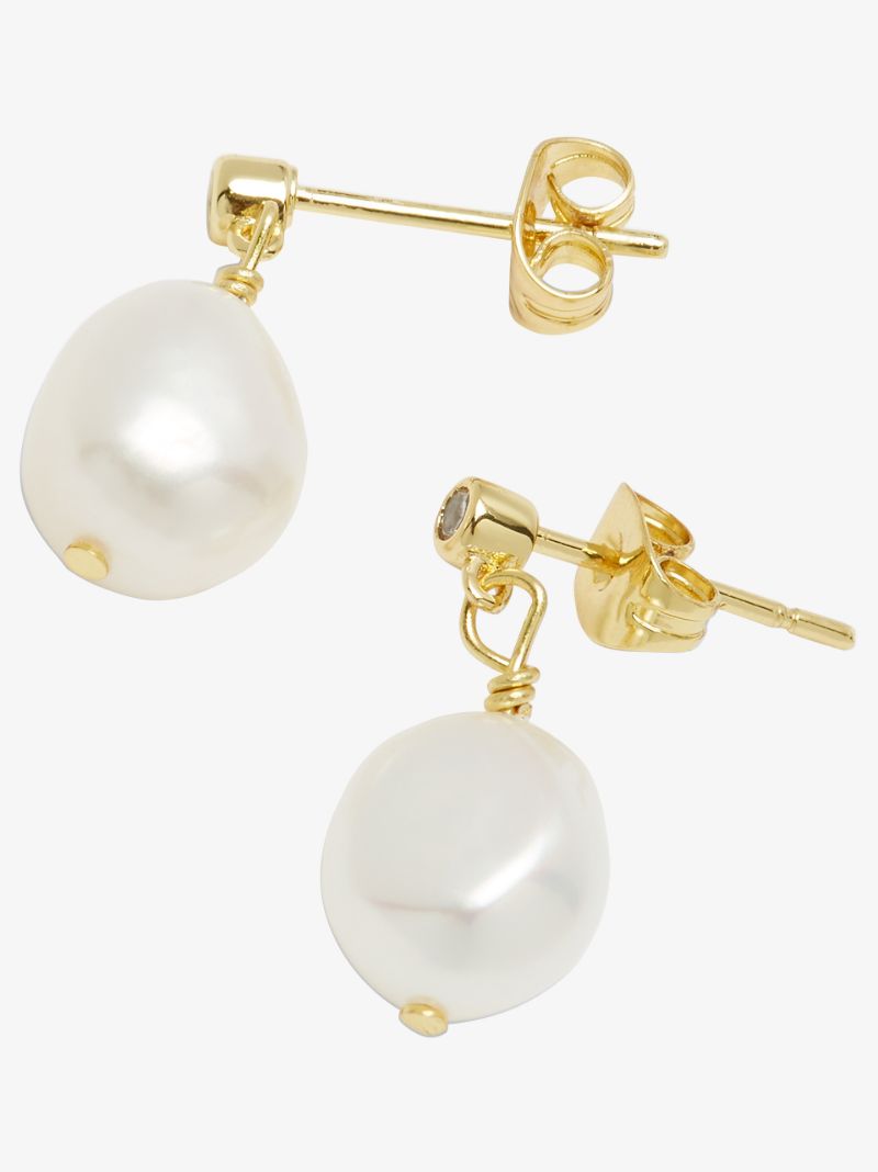 Gold-tone Drop Pearl Earrings