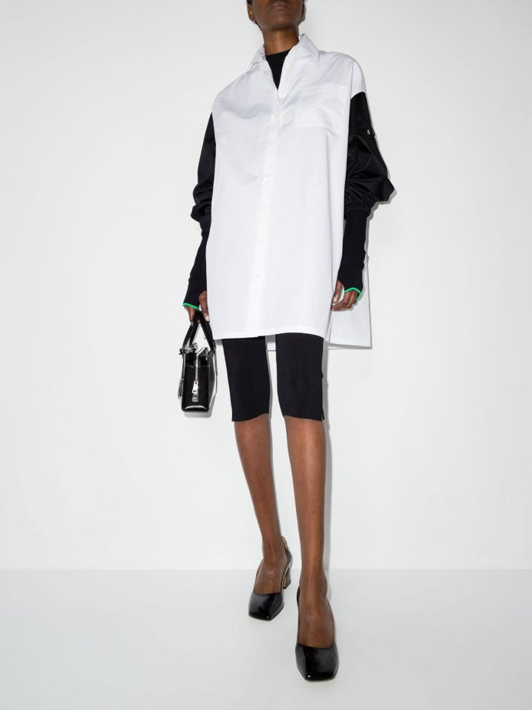 White Re-nylon Contrast Sleeve Cotton Shirt Dress