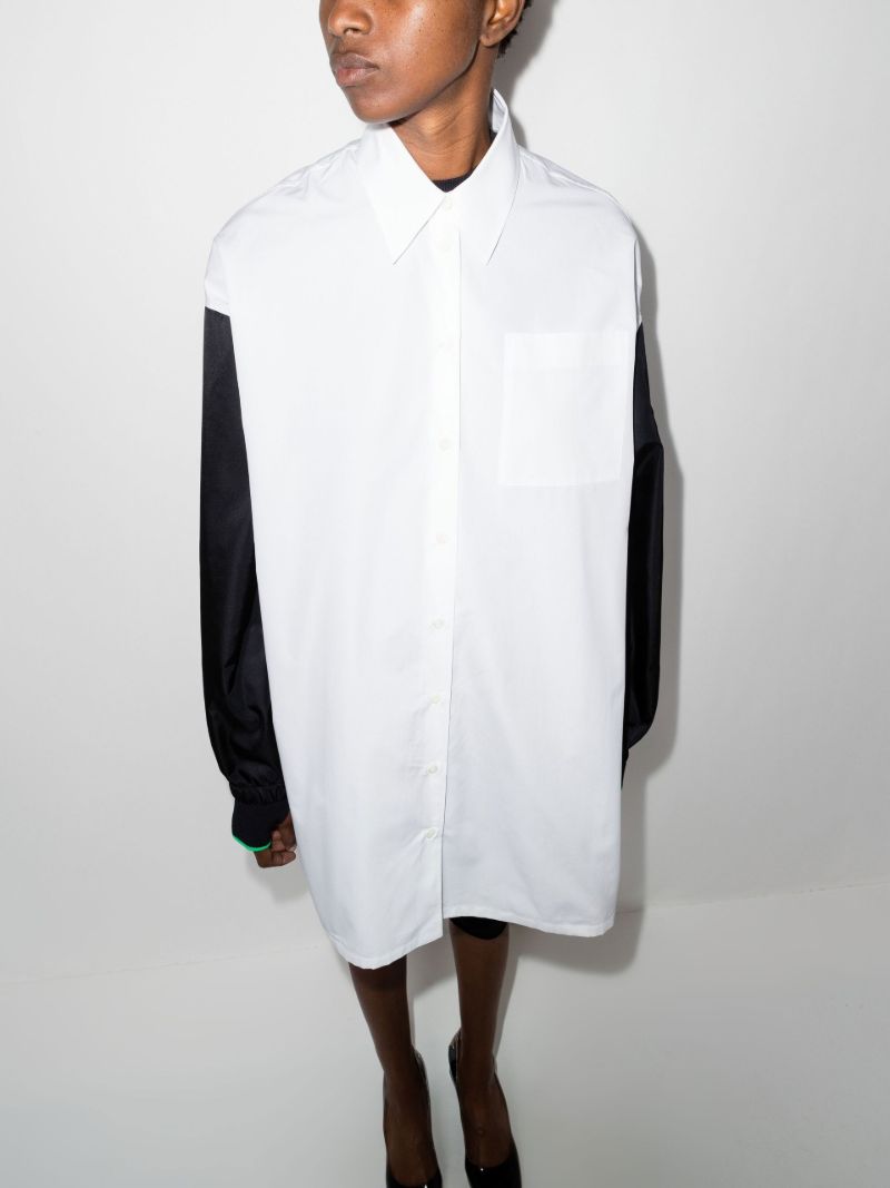 White Re-nylon Contrast Sleeve Cotton Shirt Dress