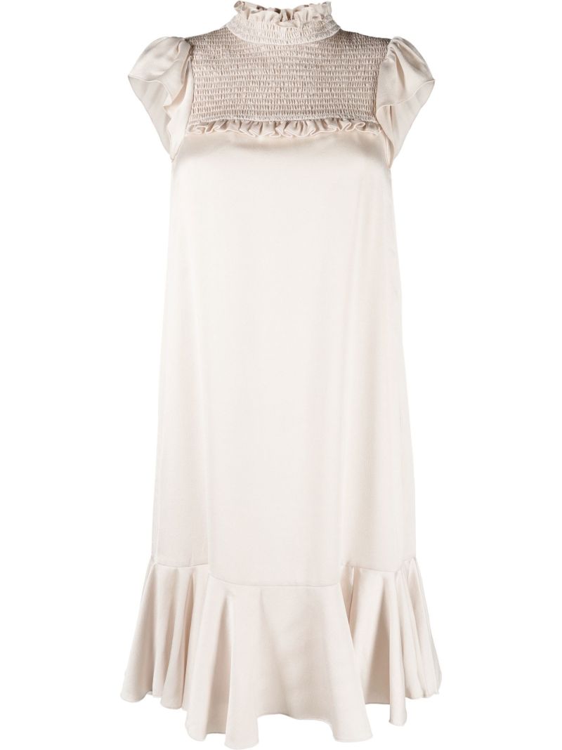 Neutral Ruffled Cocktail Dress
