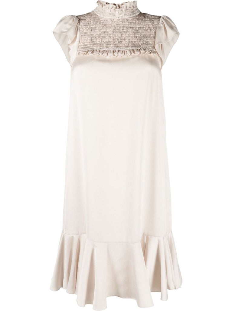 Neutral Ruffled Cocktail Dress
