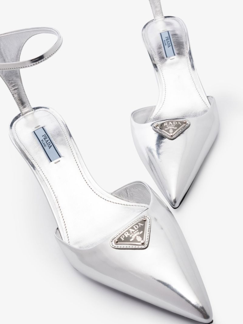 Silver 65 Metallic Logo Plaque Leather Pumps
