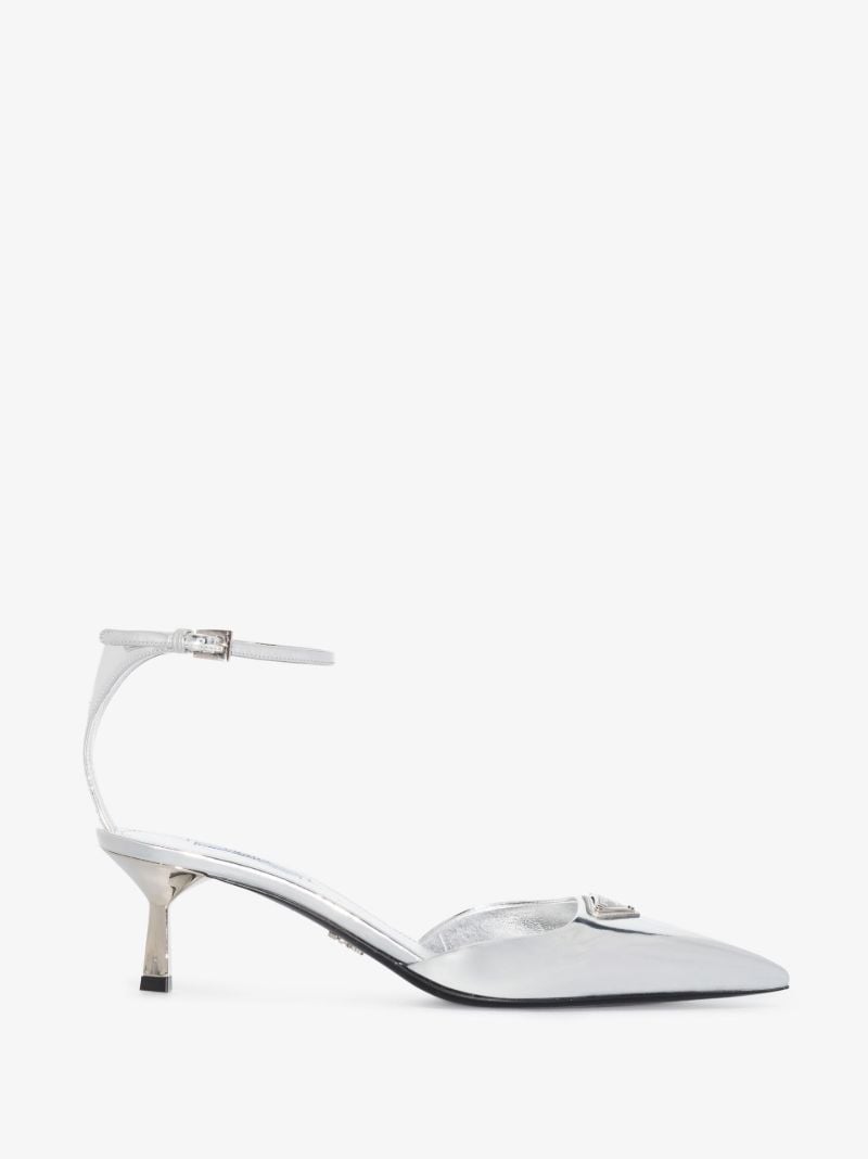 Silver 65 Metallic Logo Plaque Leather Pumps
