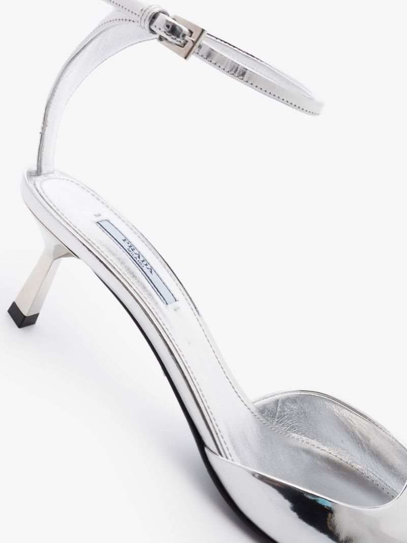 Silver 65 Metallic Logo Plaque Leather Pumps