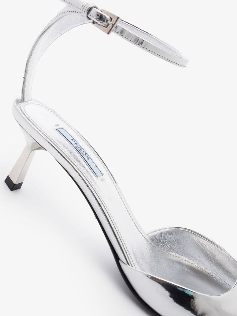 Silver 65 Metallic Logo Plaque Leather Pumps