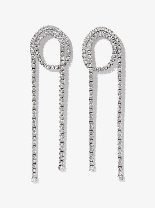 18k White Gold Loop Tennis Diamond Drop Earrings