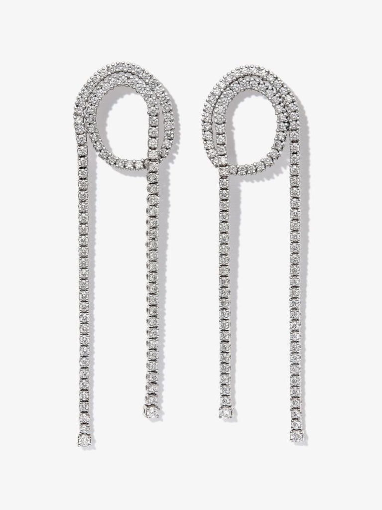 18k White Gold Loop Tennis Diamond Drop Earrings
