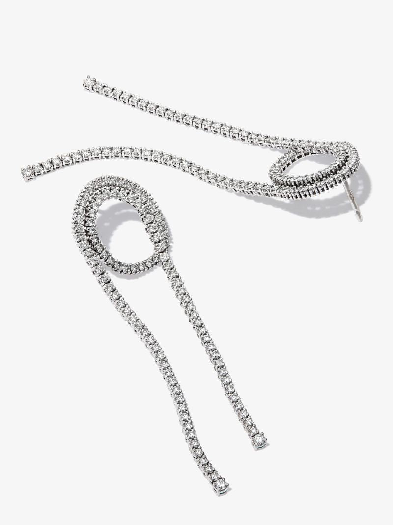 18k White Gold Loop Tennis Diamond Drop Earrings