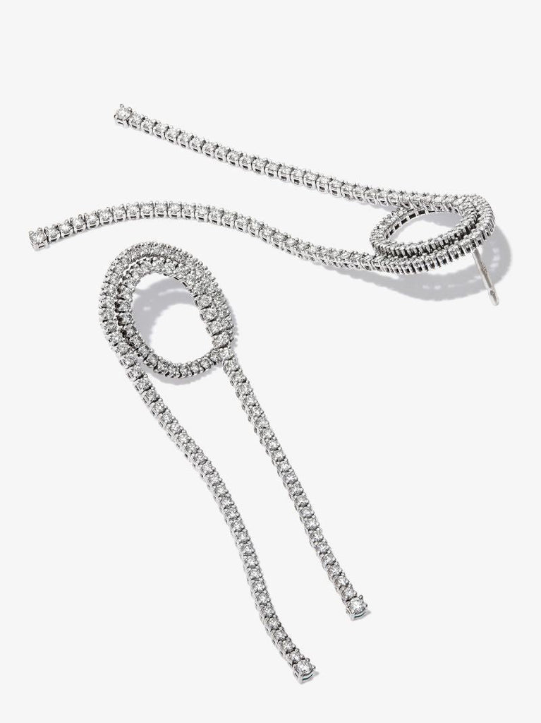 18k White Gold Loop Tennis Diamond Drop Earrings