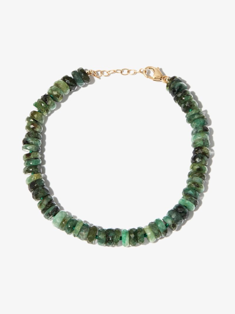 14k Yellow Gold Atlas Emerald Beaded Bracelet