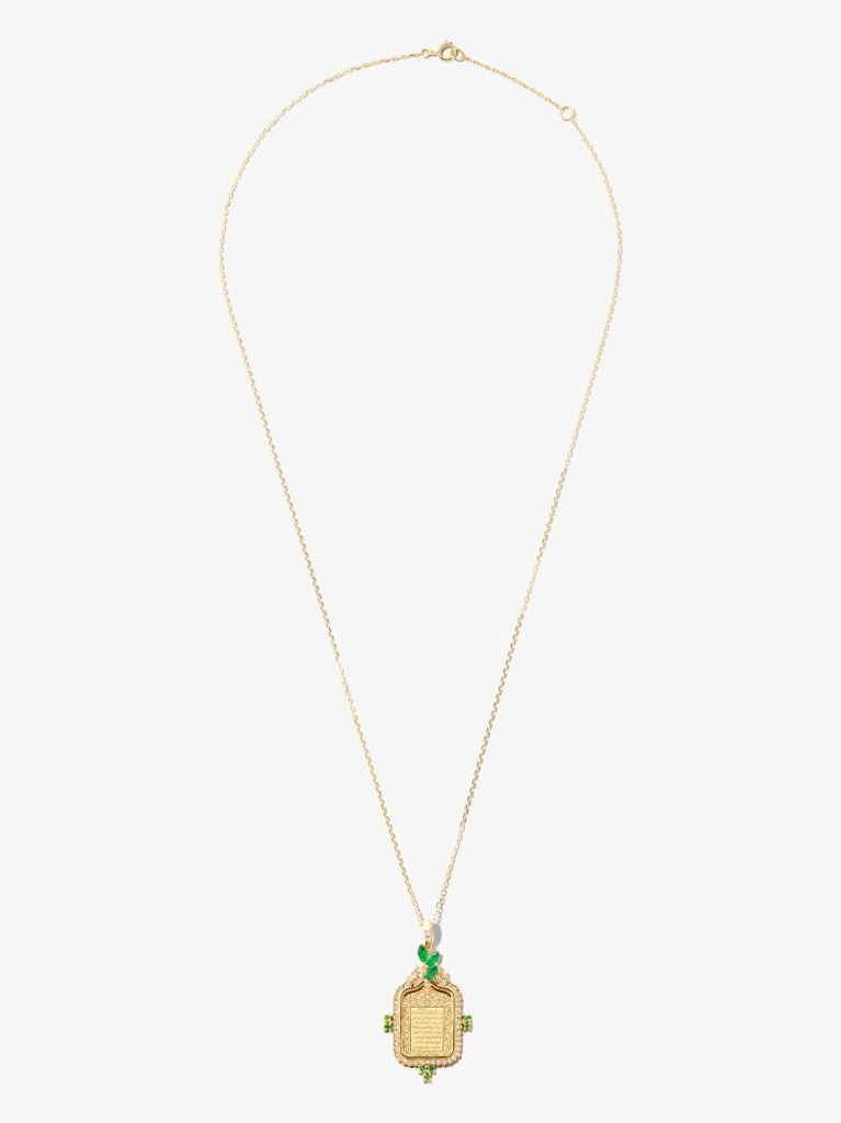 18k Yellow Gold Ayat Al-kursi Diamond Emerald Pendant Necklace
