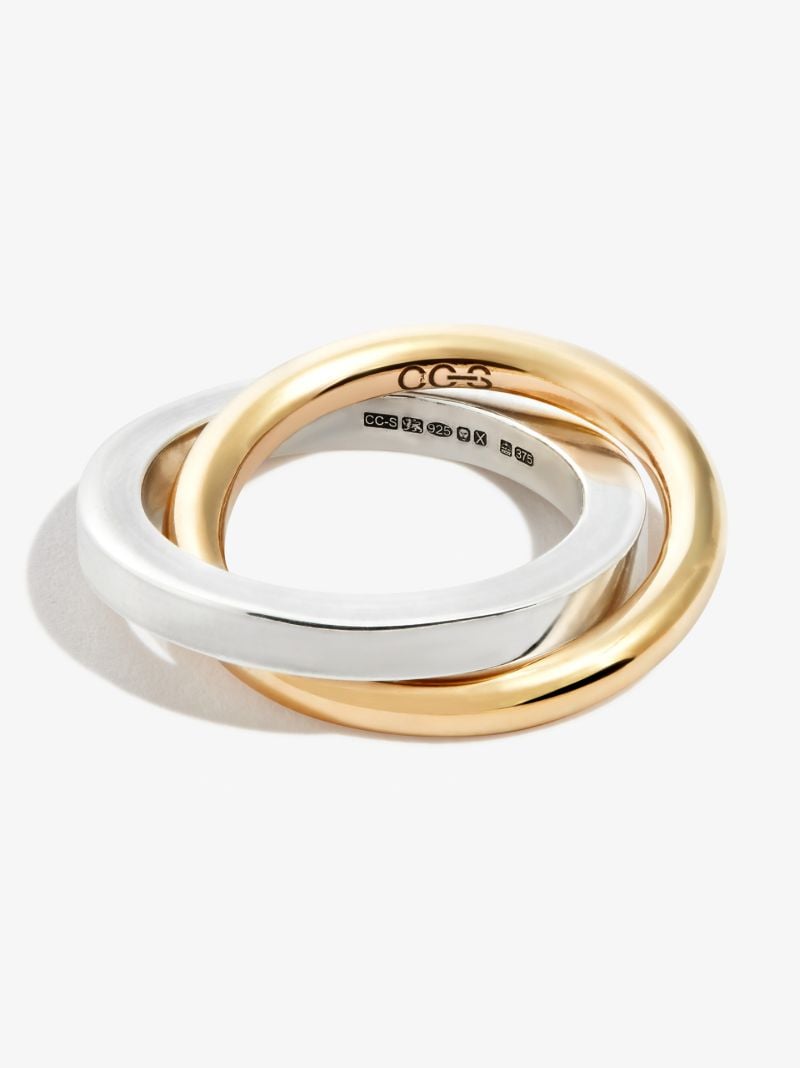 9k Yellow Gold and Sterling Silver Rolling Duo Ring